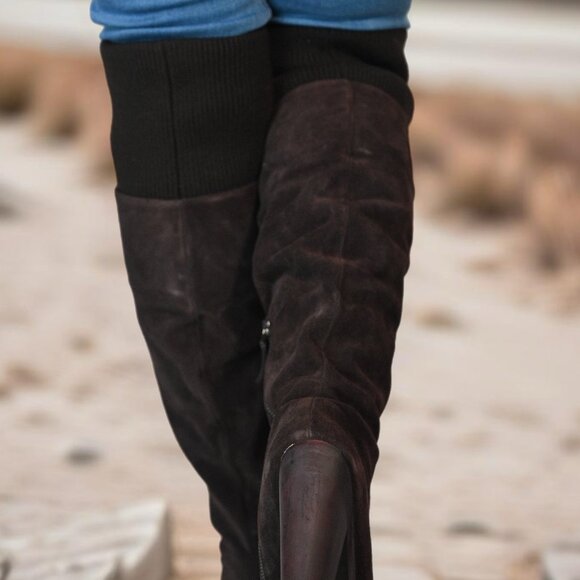 Madison Harding Dark Brown Suede Platform Knee-High Boots - Size 8 - Picture 8 of 12
